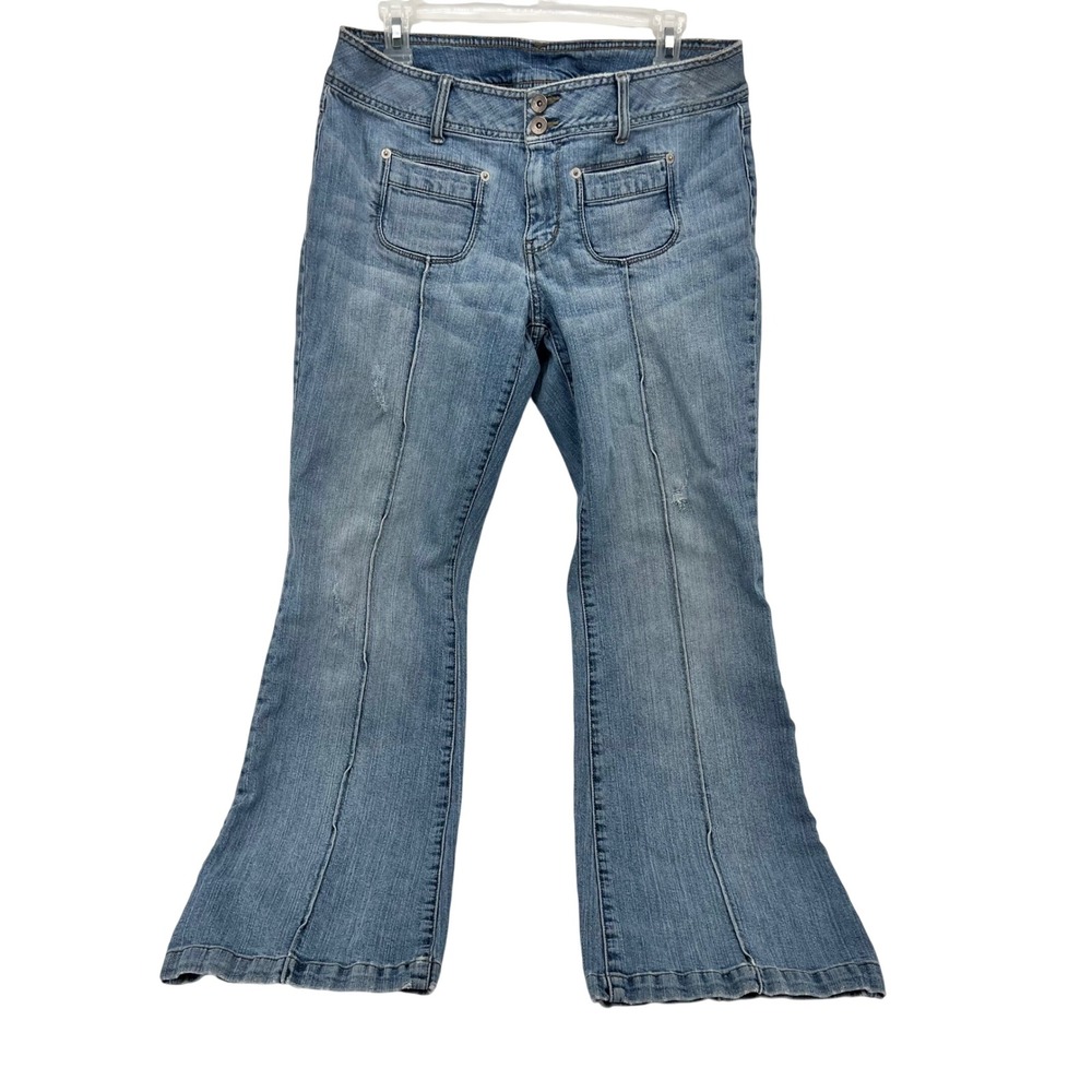 Apt 9 Womens Blue Flare Leg Jeans Y2K Seam Detail Patch Pocket‎ Size 10